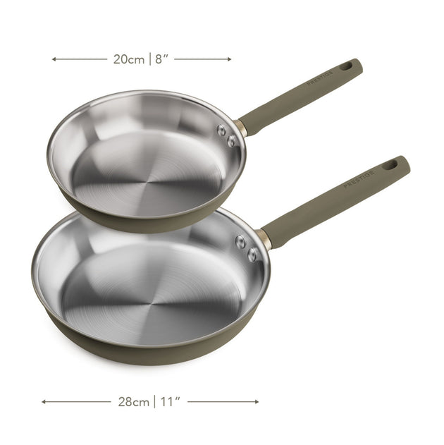 Prestige Stainless Steel 20cm & 28cm Frying Pan Twin Pack Urban Olive