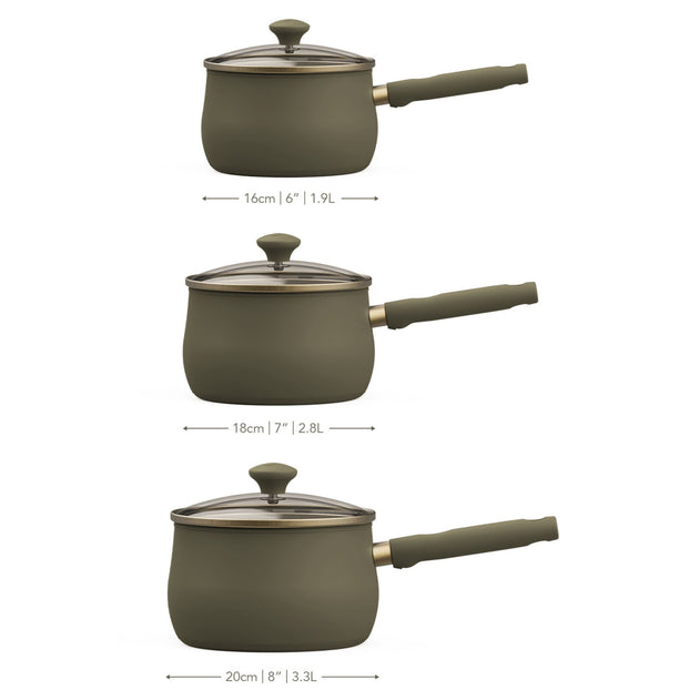 Prestige Stainless Steel 3 Piece Saucepan Set Urban Olive