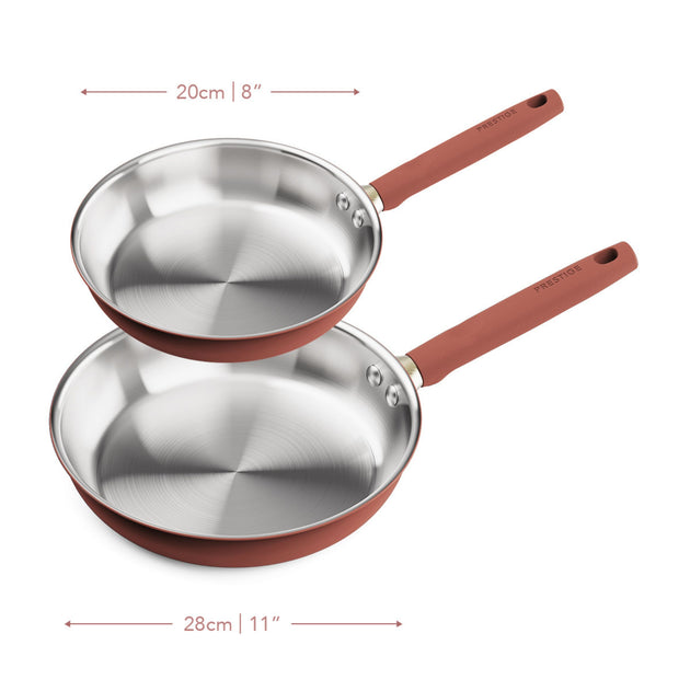 Prestige Stainless Steel 20cm & 28cm Frying Pan Twin Pack Earth Rose