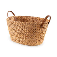 XXL Water Hyacinth Basket with Faux Leather Handles