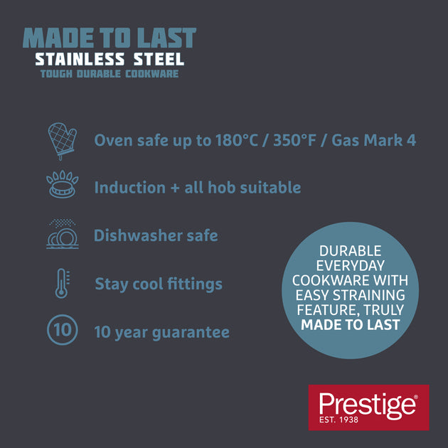 Prestige Made to Last 20cm (3.5lt) Stainless Steel Straining Saucepan