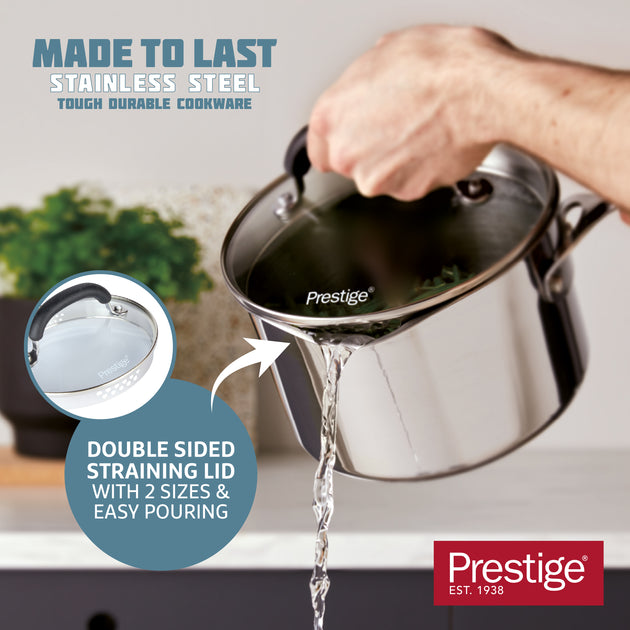 Prestige Made to Last 20cm (3.5lt) Stainless Steel Straining Saucepan