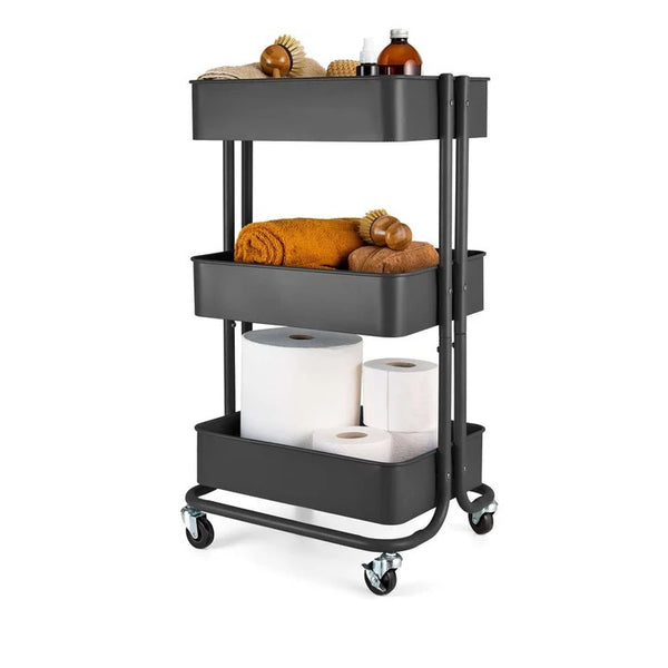 3 Tier Sturdy Metal Storage Trolley on Wheels