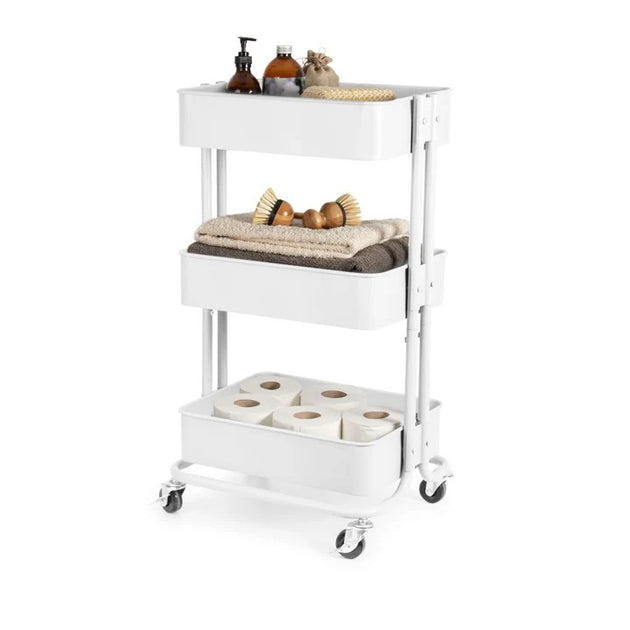 3 Tier Sturdy Metal Storage Trolley on Wheels