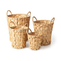 Set of 4 Round Water Hyacinth baskets with Handles