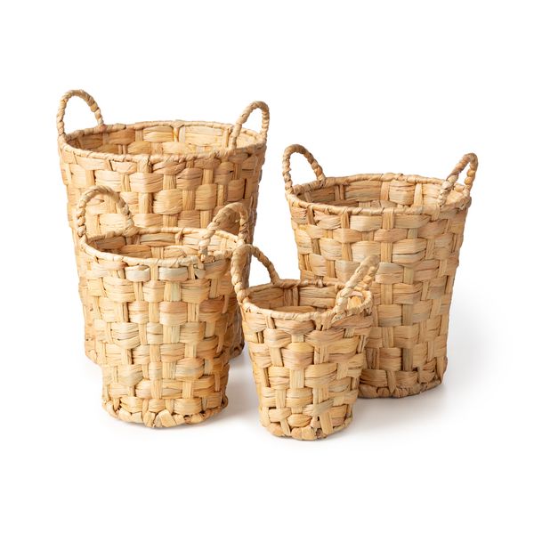 Set of 4 Round Water Hyacinth baskets with Handles