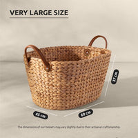 XXL Water Hyacinth Basket with Faux Leather Handles